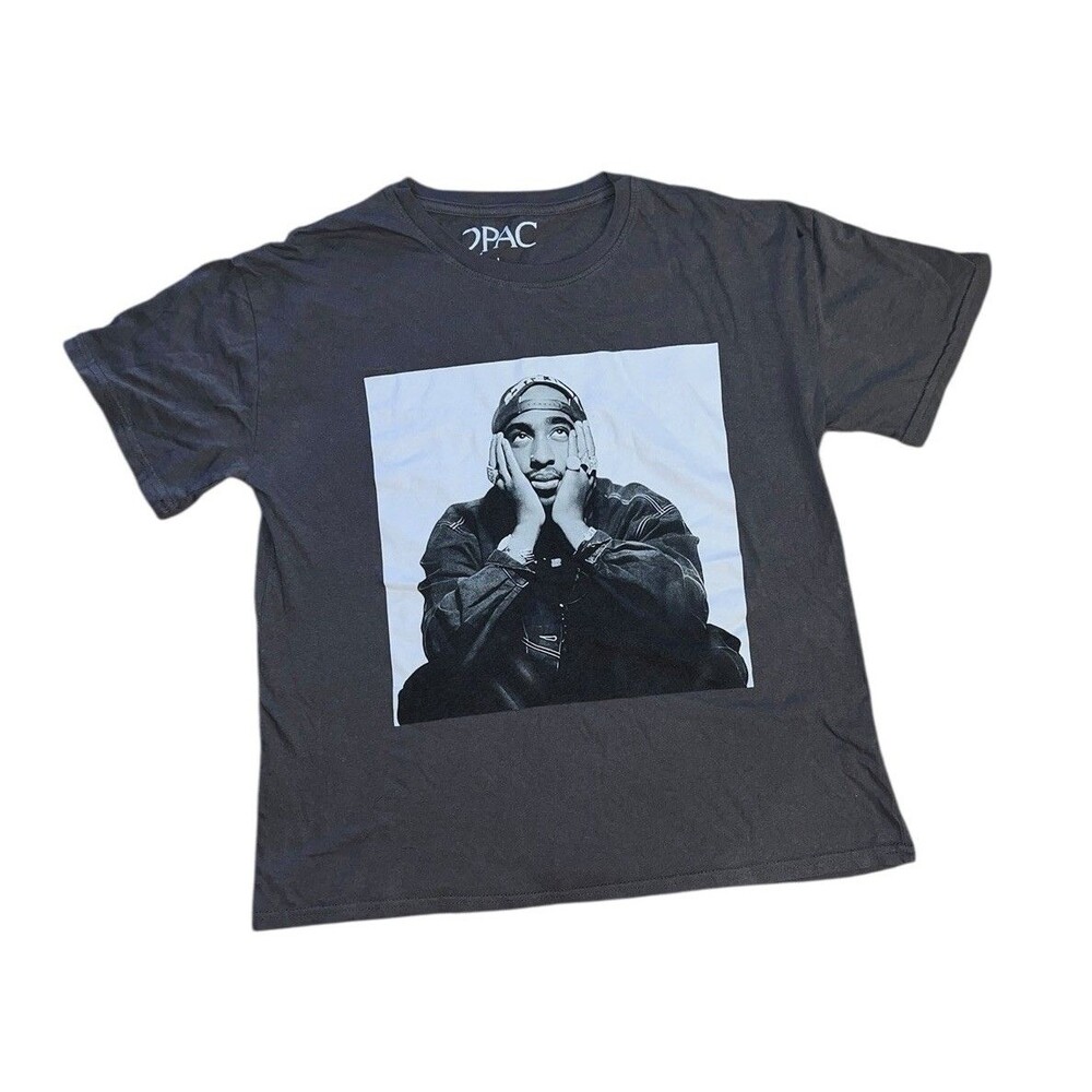 2Pac Tupac Shakur Short Sleeve Shirt Mens Gray Rapper Large Gray
